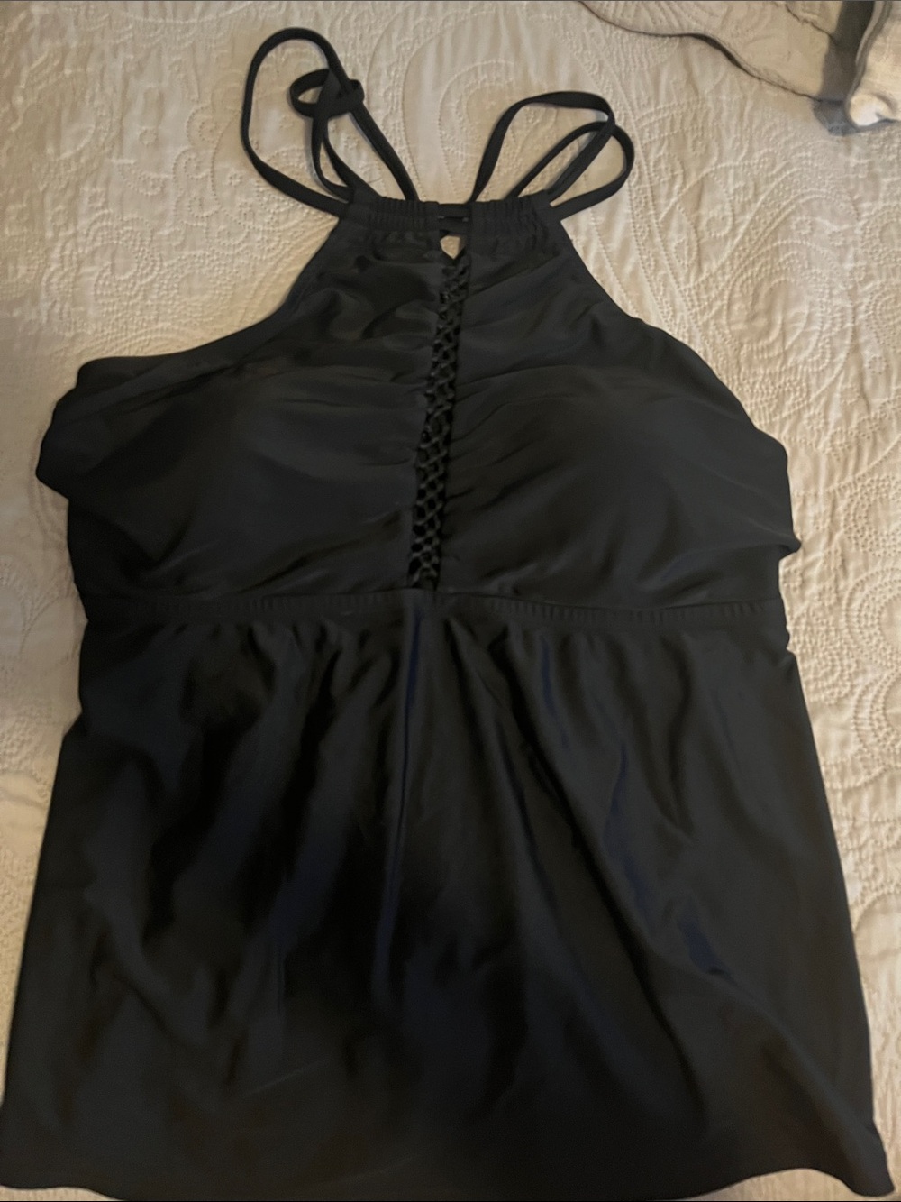 Time and Tru Black Halter Tank Top with Braided Front Detail